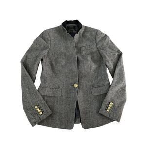 J.Crew Women's Regent Gray Plaid Gold Shield Button Surgeon Cuff Blazer Size 2